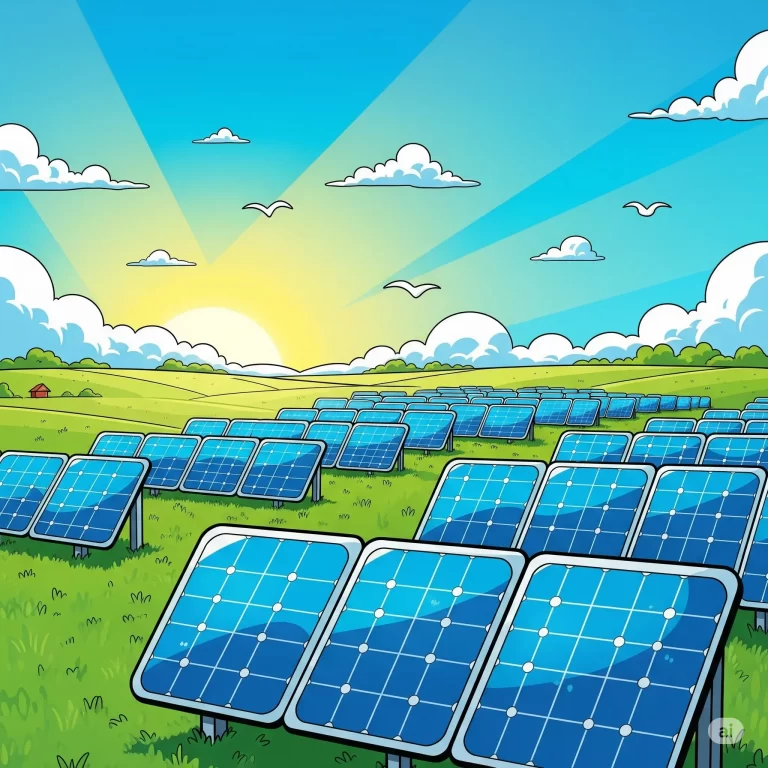 Dibujo de Paneles Solares en campo abierto