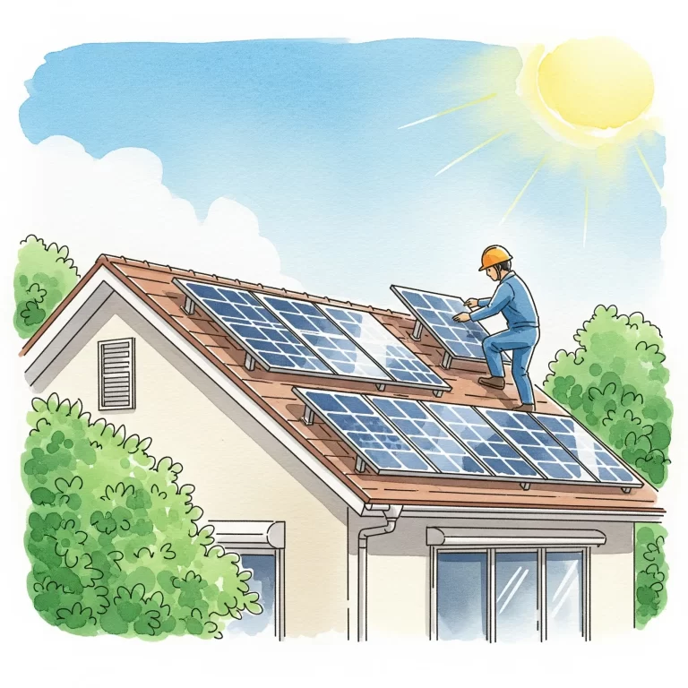 Dibujo de Paneles Solares en instalación estilo acuarela