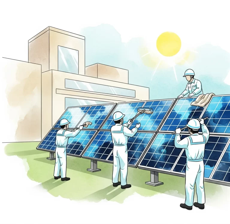 Dibujo de Paneles Solares tipo acuarela en mantenimiento